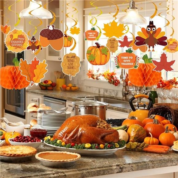 Set of 40 Thanksgiving Decorations, Pre-Assembled Thanksgiving Hanging Swirls - Picture 7 of 7
